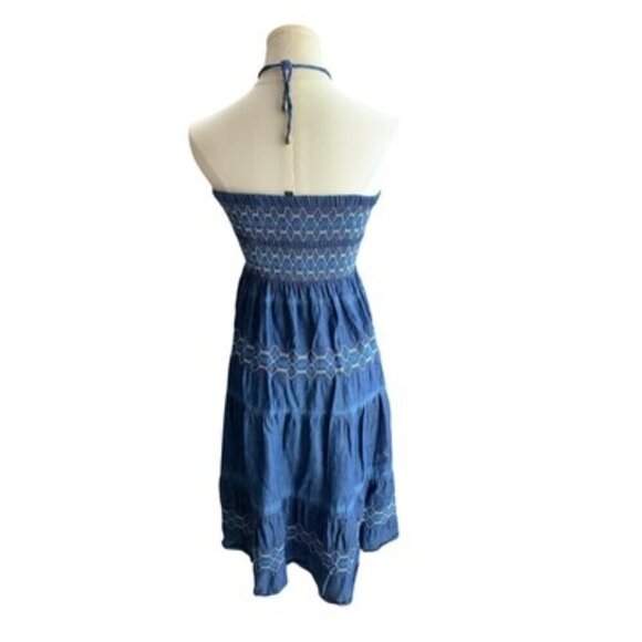 Lapis Blue Halter Strapless Smocked Dress S - Picture 2 of 5